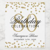 Gold 80th Birthday Glitter Confetti Wijn Etiket (Enkel label)