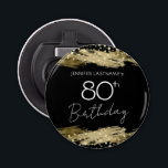 Gold 80th Birthday Party Bottle Opener<br><div class="desc">Alle tekst kan worden aangepast en kan eenvoudig worden gewijzigd voor uw eigen wensen. Faux gouden verfstreken. Het 80ste verjaardagsfeest goud en zwart confetti.</div>