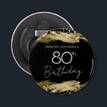 Gold 80th Birthday Party Bottle Opener<br><div class="desc">Alle tekst kan worden aangepast en kan eenvoudig worden gewijzigd voor uw eigen wensen. Faux gouden verfstreken. Het 80ste verjaardagsfeest goud en zwart confetti.</div>