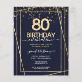 Gold 80th Birthday Party Budget Invitation (Voorkant)