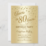 Gold 80th Birthday Party Kaart<br><div class="desc">80e verjaardag van de uitnodiging voor mannen en vrouwen. Elegant nodigt kaart uit met faux glitter gold en gold folie effect. Met stijlvolle scriptlettertypen en confetti. Lang tot 80 jaar!</div>