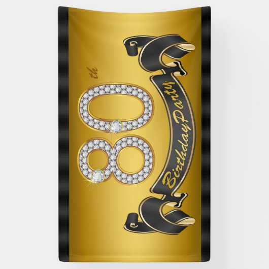 Gold 80th Birthday Party Spandoek (Verticaal)