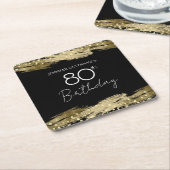 Gold 80th Birthday Party Square Paper Onderzetter (Schuin)