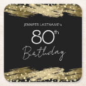 Gold 80th Birthday Party Square Paper Onderzetter (Voorkant)
