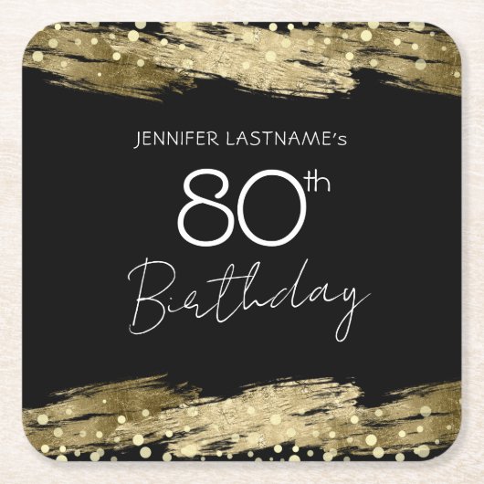 Gold 80th Birthday Party Square Paper Onderzetter (Voorkant)