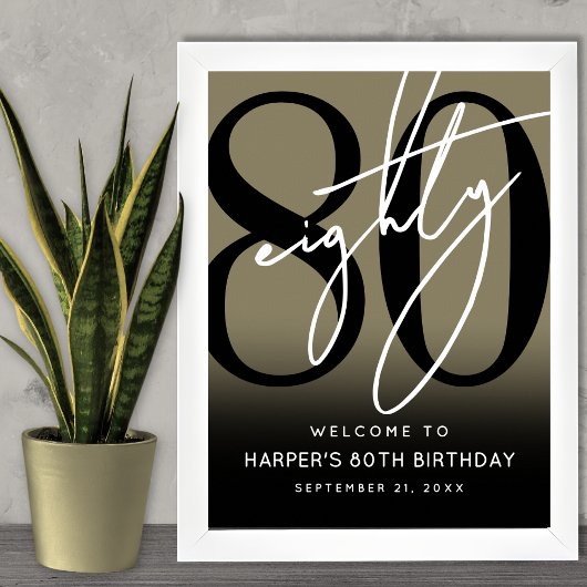 Gold 80th Birthday Party Welcome Sign Poster