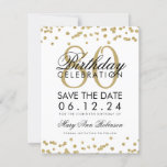 Gold 80th Birthday Save Date Confetti Save The Date<br><div class="desc">Het elegante '80th Birthday Party'-ontwerp met Gold Faux Glitter Confetti en de aangepaste naam en tekst voor meer informatie. Eenvoudig te gebruiken en eenvoudig aan te passen. Bestel vandaag nog!</div>