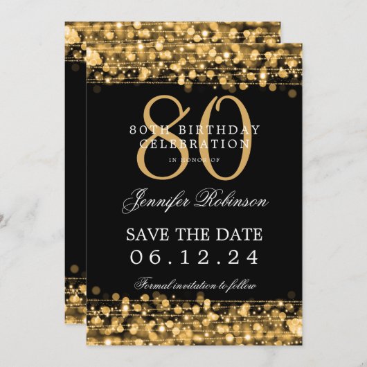 Gold 80th Birthday Sla de datum op met details Kaart (Voorkant / Achterkant)