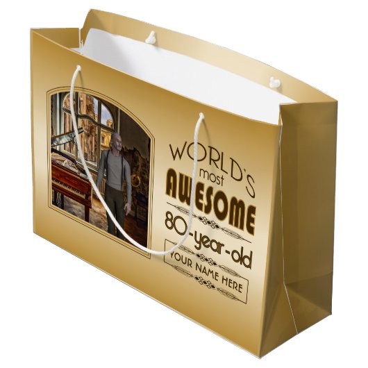 Gold 80th Birthday World's Best Custom Photo Lijst Groot Cadeauzakje (Achterkant Gekanteld)