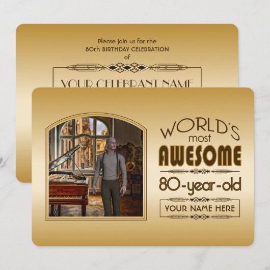 Gold 80th Birthday World's Best Custom Photo Lijst Kaart (Voorkant / Achterkant)