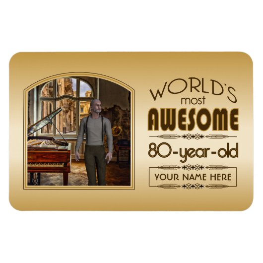 Gold 80th Birthday World's Best Custom Photo Lijst Magneet (Horizontaal)