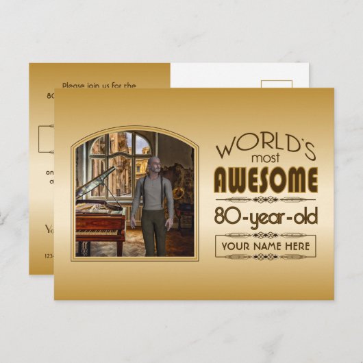 Gold 80th Birthday World's Best Custom Photo Lijst Uitnodiging Briefkaart (Voorkant / Achterkant)