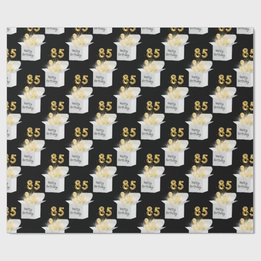 Gold 85th Birthday-ballonnen in White Box Cadeaupapier (Vlak)