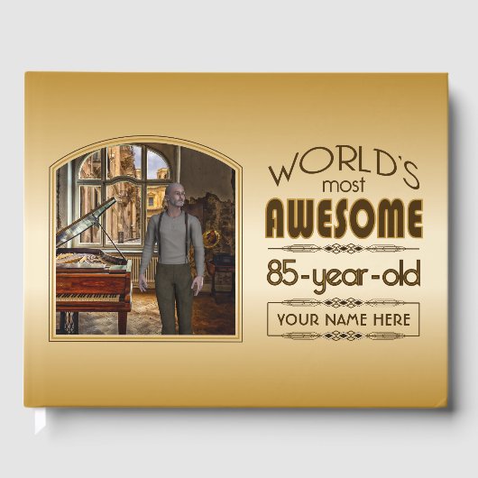 Gold 85th Birthday World's Best Custom Photo Lijst Gastenboek (Voorkant)
