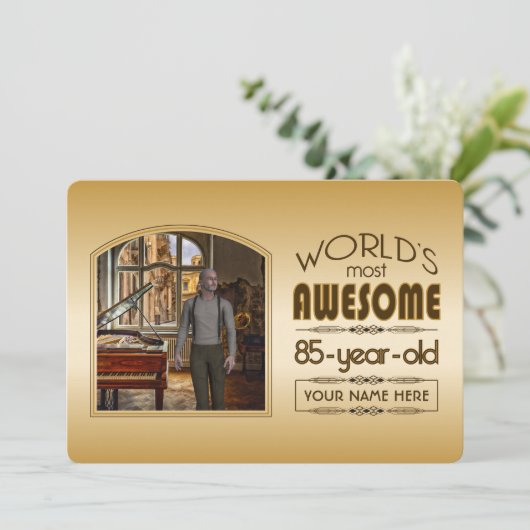 Gold 85th Birthday World's Best Custom Photo Lijst Kaart (Staand voorkant)