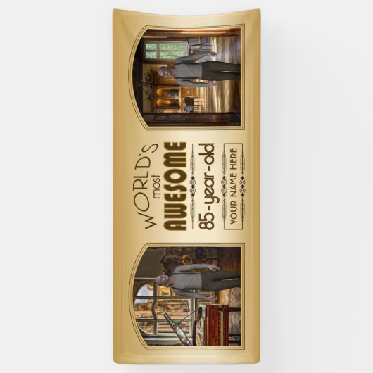 Gold 85th Birthday World's Best Custom Photo Lijst Spandoek (Verticaal)