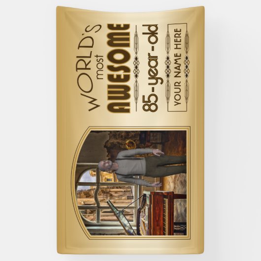 Gold 85th Birthday World's Best Custom Photo Lijst Spandoek (Verticaal)