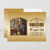 Gold 85th Birthday World's Best Custom Photo Lijst Uitnodiging Briefkaart (Voorkant / Achterkant)