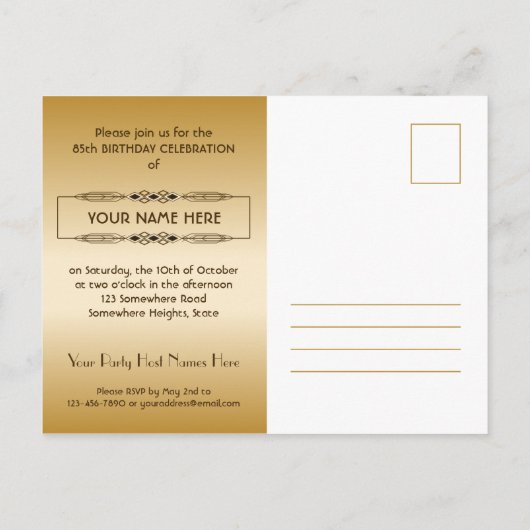 Gold 85th Birthday World's Best Custom Photo Lijst Uitnodiging Briefkaart (Achterkant)