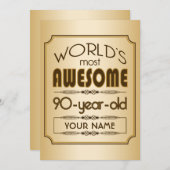 Gold 90th Birthday Celebration World Best Fabulous Kaart (Voorkant / Achterkant)