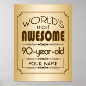 Gold 90th Birthday Celebration World Best Fabulous Poster (Voorkant)