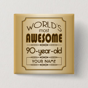 Gold 90th Birthday Celebration World Best Fabulous Vierkante Button 5,1 Cm