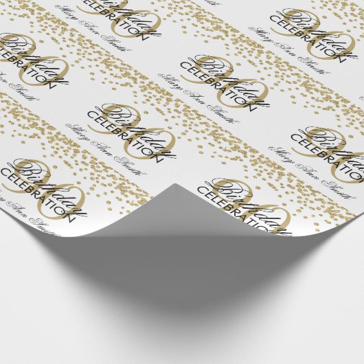 Gold 90th Birthday Glitter Confetti Cadeaupapier (Hoek)