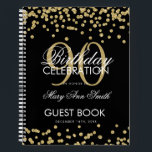 Gold 90th Birthday Guestbook Confetti Black Notitieboek<br><div class="desc">Een elegante 90th Birthday Party-sjabloon voor gastboeken met Gold Glitter-Confetti op zwart ontwerp en eenvoudig aan te passen tekst.</div>