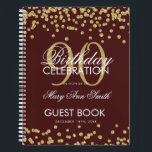Gold 90th Birthday Guestbook Confetti Burgundy Notitieboek<br><div class="desc">Een elegante 90th Birthday Party Guest Book sjabloon met Gold Glitter Confetti op Bourgogne-design en eenvoudig aan te passen tekst.</div>