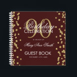 Gold 90th Birthday Guestbook Confetti Burgundy Notitieboek<br><div class="desc">Een elegante 90th Birthday Party Guest Book sjabloon met Gold Glitter Confetti op Bourgogne-design en eenvoudig aan te passen tekst.</div>