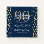 Gold 90th Birthday Guestbook Confetti Navy Blue Notitieboek<br><div class="desc">Een elegante 90th Birthday Party Guest Book sjabloon met Gold Glitter Confetti op Navy Blue-ontwerp en eenvoudig aan te passen tekst.</div>