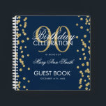 Gold 90th Birthday Guestbook Confetti Navy Blue Notitieboek<br><div class="desc">Een elegante 90th Birthday Party Guest Book sjabloon met Gold Glitter Confetti op Navy Blue-ontwerp en eenvoudig aan te passen tekst.</div>