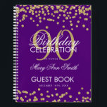 Gold 90th Birthday Guestbook Confetti Paars Notitieboek<br><div class="desc">Een elegante 90th Birthday Party Guest Book sjabloon met Gold Glitter Confetti op Paars design en eenvoudig aan te passen tekst.</div>