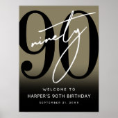 Gold 90th Birthday Party Welcome Sign Poster (Voorkant)