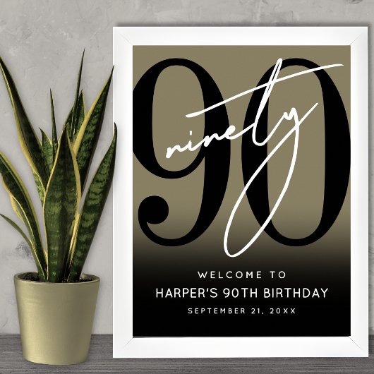 Gold 90th Birthday Party Welcome Sign Poster