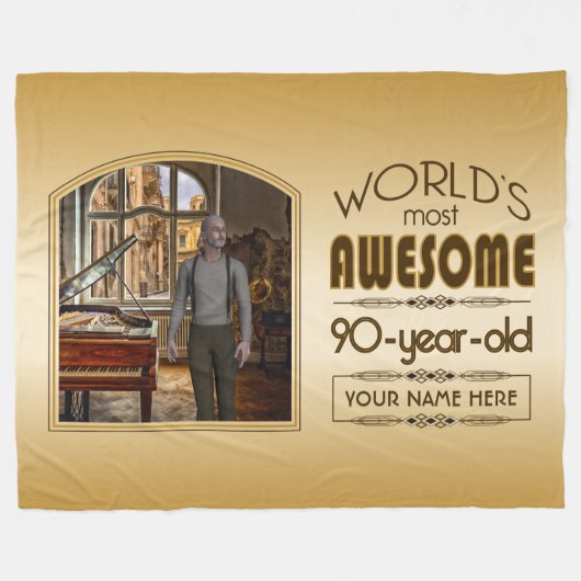 Gold 90th Birthday World's Best Custom Photo Lijst Fleece Deken (Voorkant (Horizontaal))
