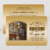 Gold 90th Birthday World's Best Custom Photo Lijst Kaart (Voorkant / Achterkant)