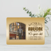 Gold 90th Birthday World's Best Custom Photo Lijst Kaart (Staand voorkant)