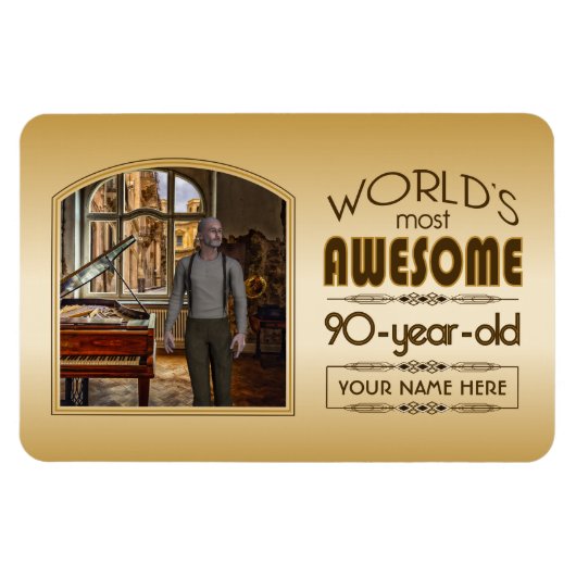 Gold 90th Birthday World's Best Custom Photo Lijst Magneet (Horizontaal)