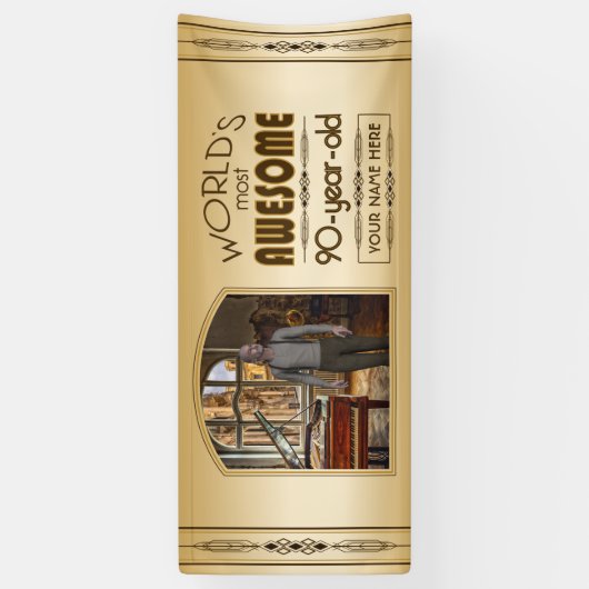 Gold 90th Birthday World's Best Custom Photo Lijst Spandoek (Verticaal)
