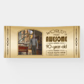 Gold 90th Birthday World's Best Custom Photo Lijst Spandoek (Horizontaal)