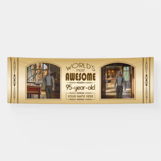 Gold 95th Birthday World's Best Custom Photo Lijst Spandoek (Horizontaal)