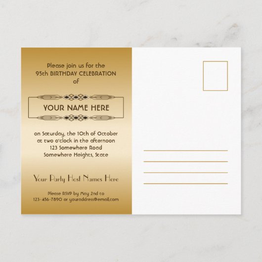 Gold 95th Birthday World's Best Custom Photo Lijst Uitnodiging Briefkaart (Achterkant)