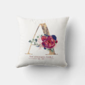 Gold A Monogram Floral Burgundy en Navy Blue Kussen (Achterkant)