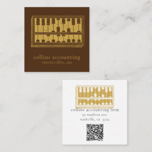 Gold Abacus QR Code Brown Square Biz Card Vierkante Visitekaartje