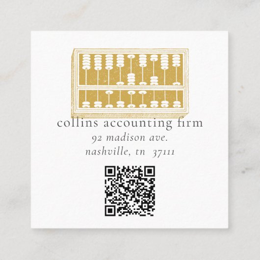 Gold Abacus QR Code Brown Square Biz Card Vierkante Visitekaartje (Achterkant)