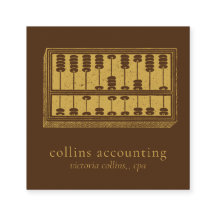 Gold Abacus QR Code Brown Square Biz Card