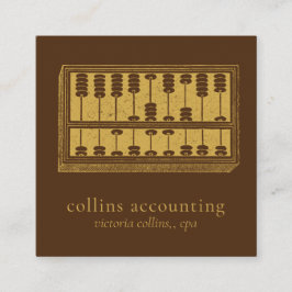 Gold Abacus QR Code Brown Square Biz Card Vierkante Visitekaartje