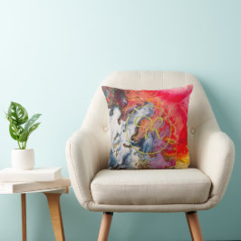 Gold Abstract Art Red, Violet Yellow Blue Monogram Kussen