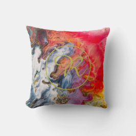 Gold Abstract Art Red, Violet Yellow Blue Monogram Kussen